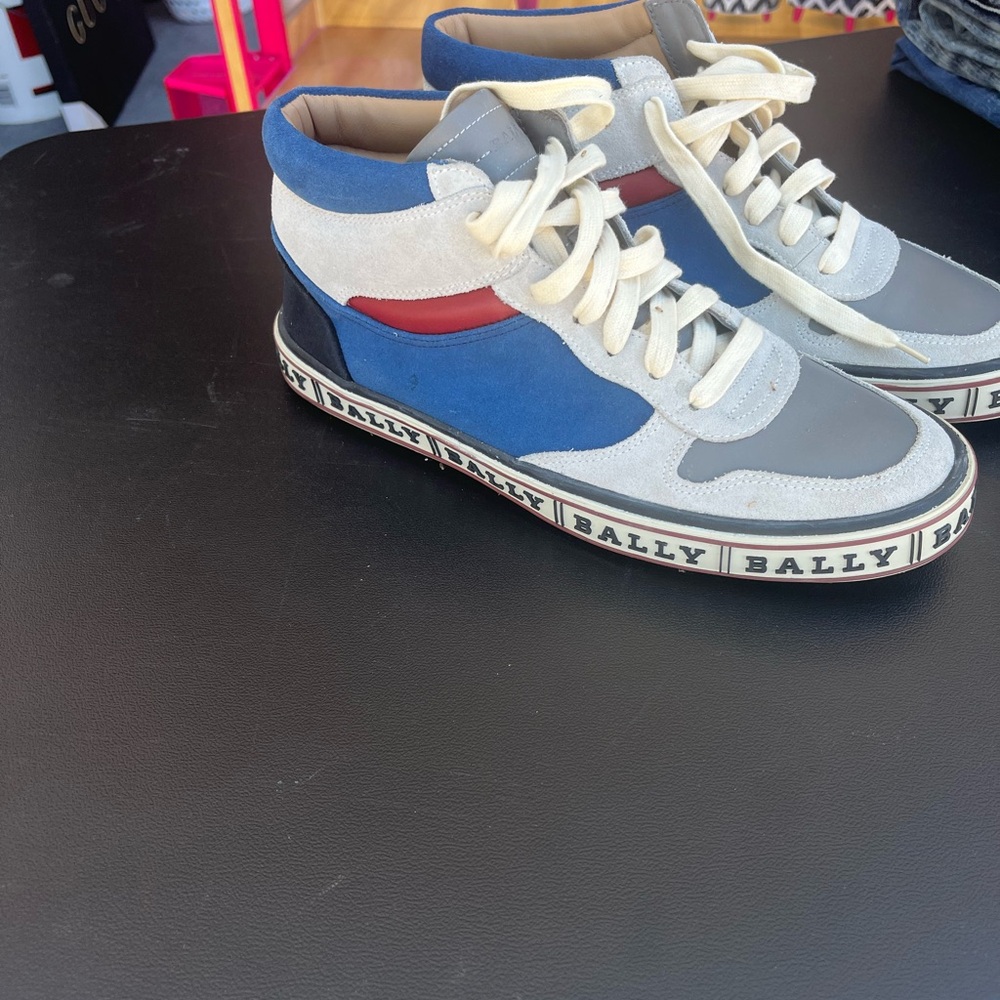 Bally Blue and White High-Top Sneakers